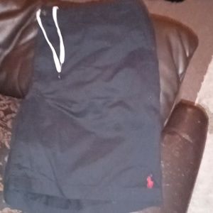 Polo by Ralph Lauren black cotton shorts with button n zipper white strings red